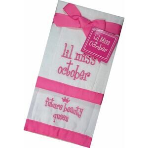 Embroidered Burp Cloth Future Beauty Queen, Lil Miss October Set of 2 Towels